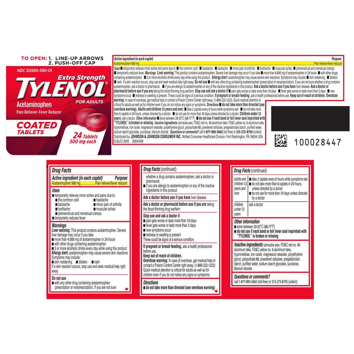 Tylenol Extra Strength Pain Relief Acetaminophen Tablets - 24 Count - Shop Home Med