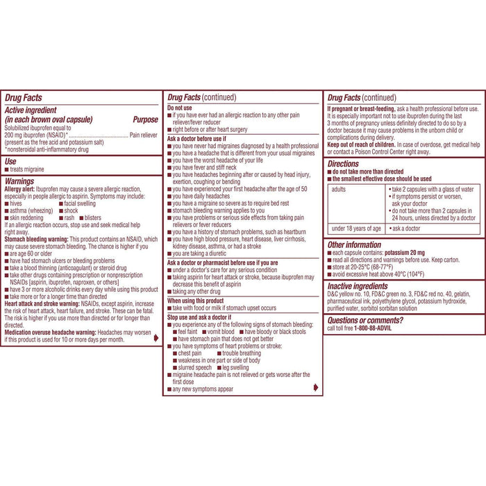 Advil Migraine Pain Reliever Ibuprofen Liquid-Filled Capsules - 80 Ct - Shop Home Med