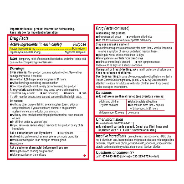 Tylenol PM Extra Strength Pain Reliever & Sleep Aid Caplets - 50 Ct - Shop Home Med