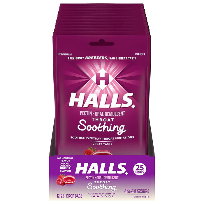 Halls Cool Berry Throat Soothing Drop Lozenges - 12 x 25Ct