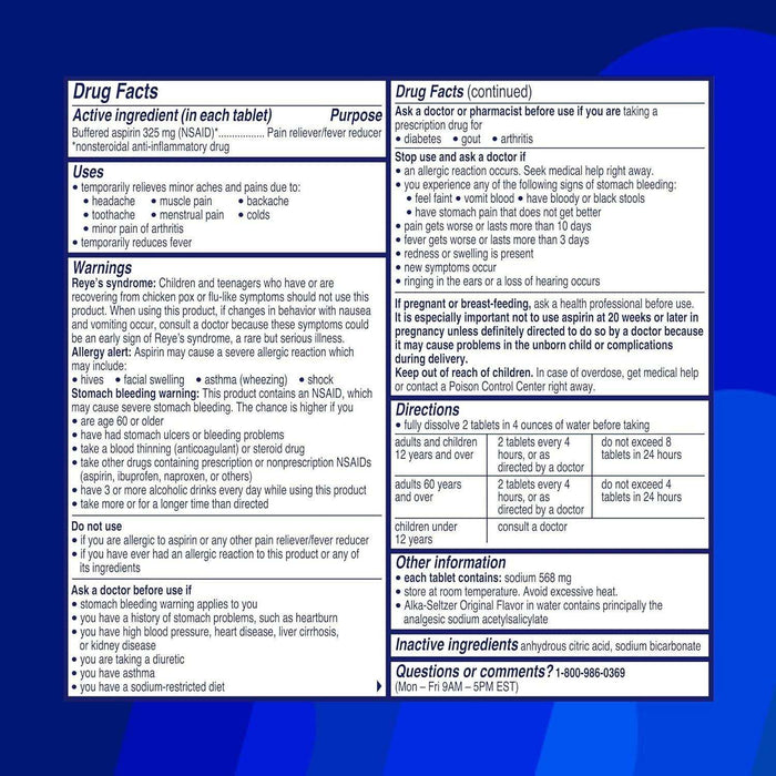 Alka-Seltzer Effervescent Aspirin Pain Relief Tablets Original - 72ct - Shop Home Med