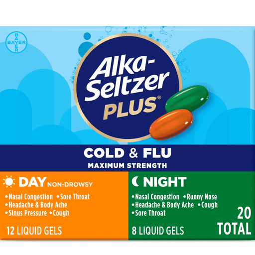 Alka-Seltzer Plus Cold & Flu Liquid Gels - Day 12 Ct + Night 8 Ct - Shop Home Med