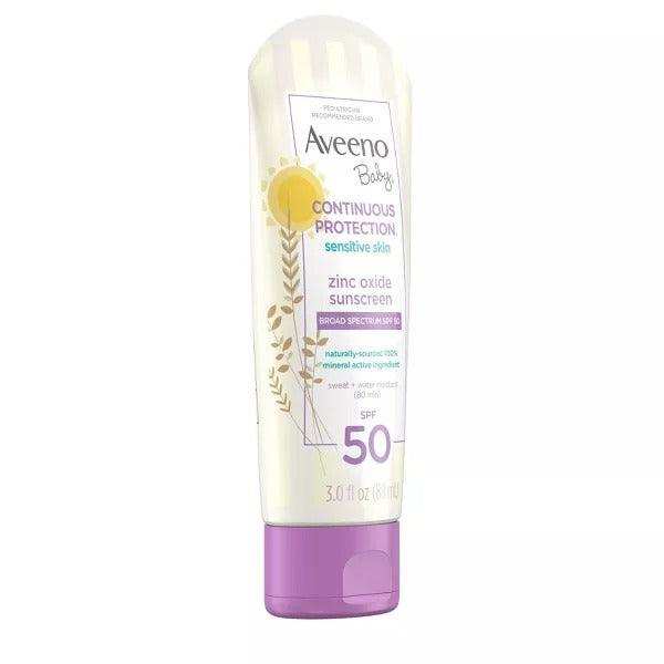 Aveeno Baby Continuous Protection Sensitive Skin Sunscreen Lotion, Broad Spectrum SPF50 - 3 oz - Shop Home Med