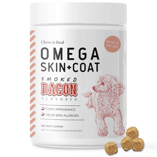 Chew + Heal Omega Skin and Coat for Dogs - 180 Chews - Smoked Bacon Flavor - Shop Home Med