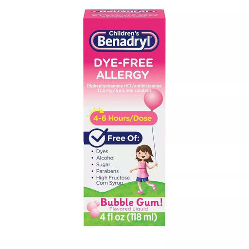 Children's Benadryl Dye-Free Allergy Relief Liquid Bubble Gum - 4 fl oz - Shop Home Med