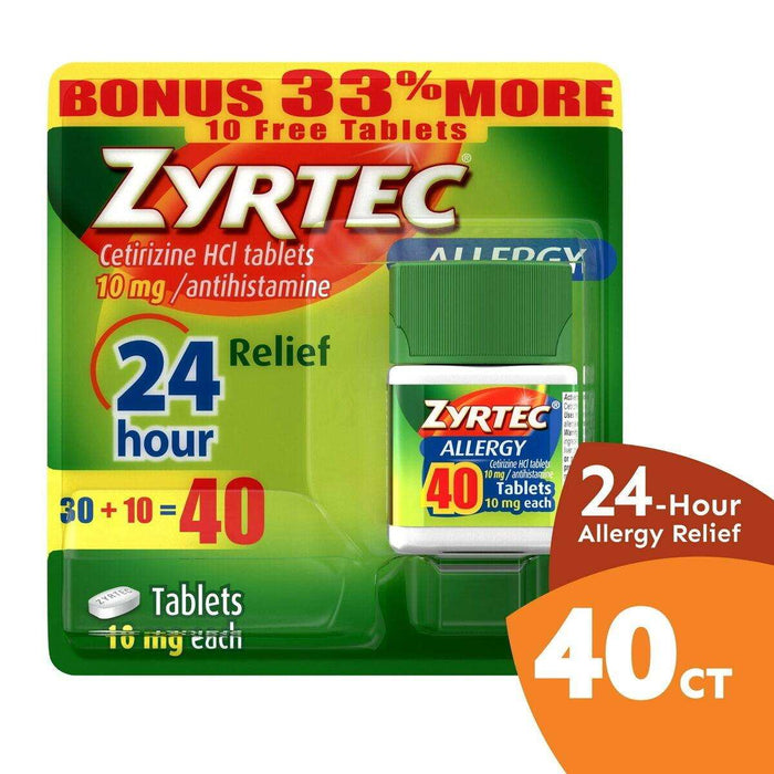 Zyrtec 24 Hour Allergy Relief Tablets - Cetirizine HCl - 30 + 10 Ct - Shop Home Med