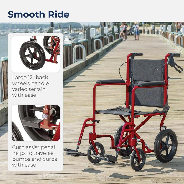 Drive Medical Lightweight Expedition Transport Wheelchair with Brakes