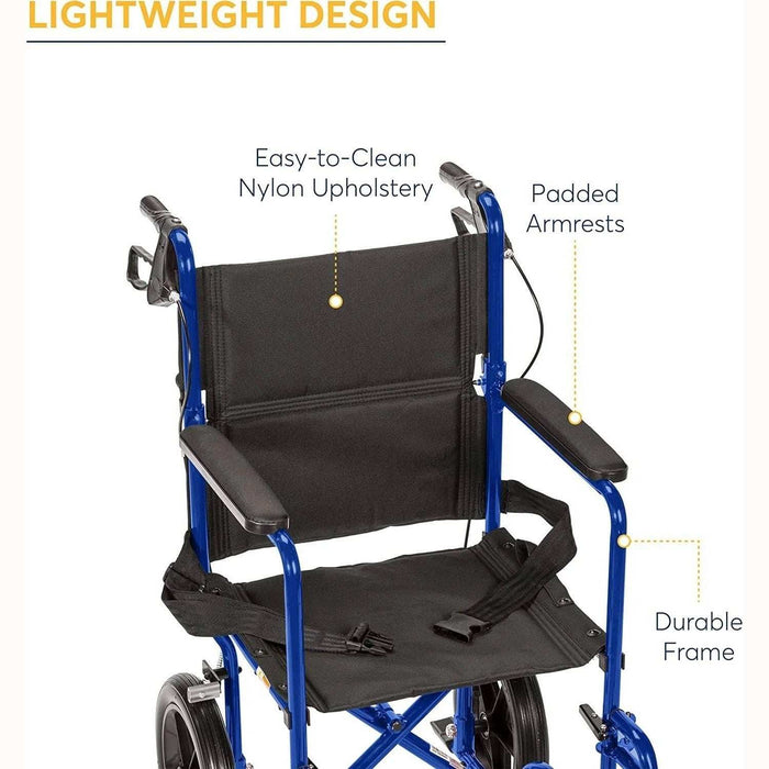 Drive Medical Lightweight Expedition Transport Wheelchair with Brakes