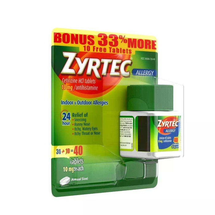 Zyrtec 24 Hour Allergy Relief Tablets - Cetirizine HCl - 30 + 10 Ct - Shop Home Med