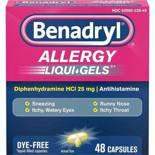 Benadryl Liqui-Gels Diphenhydramine Allergy and Sinus Treatment - 48 Capsules - Shop Home Med