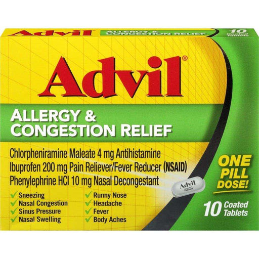 Advil Allergy & Congestion Relief Pain Reliever Tablets - 10 Count - Shop Home Med