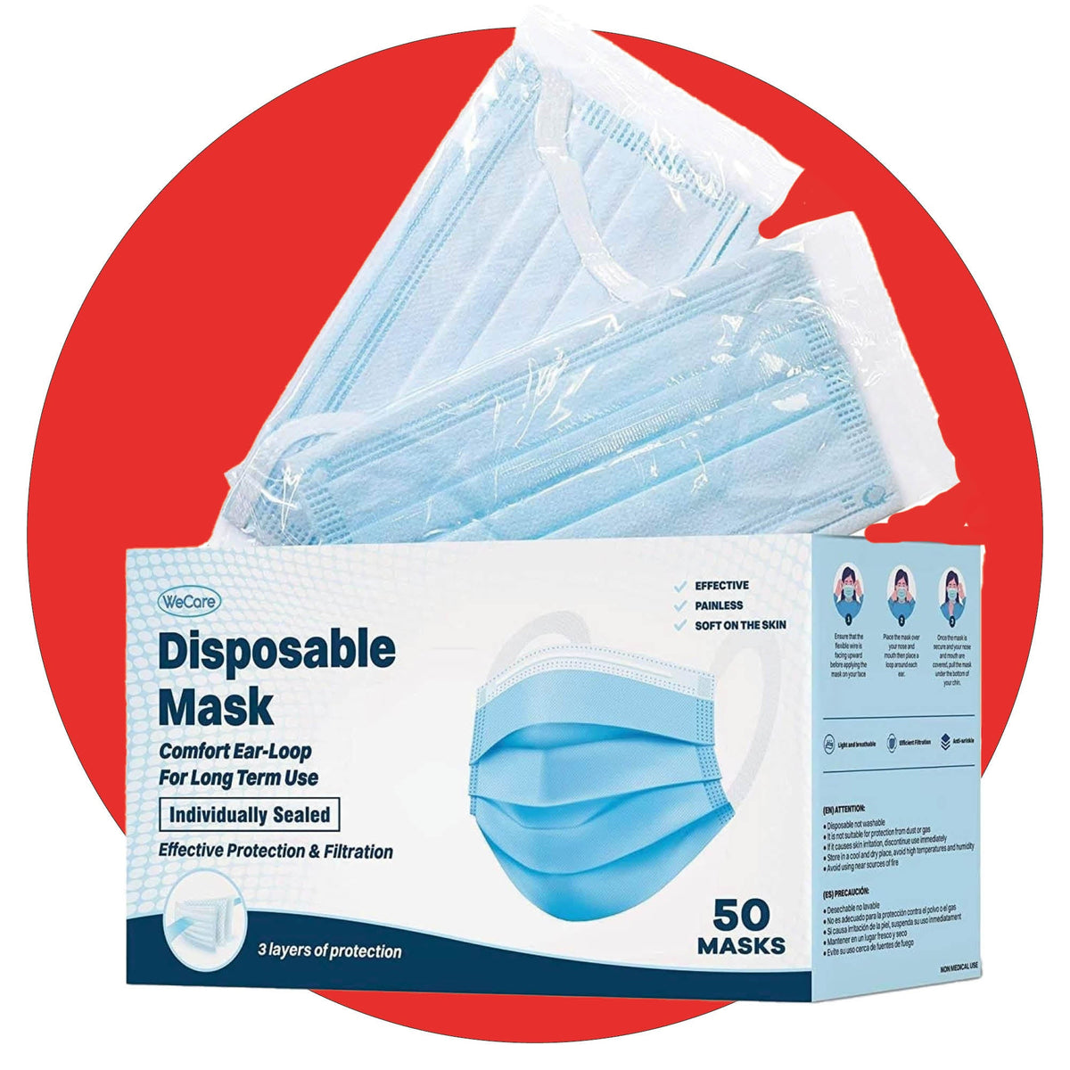 WeCare Disposable Face Masks with 3 Layers Shop Home Med
