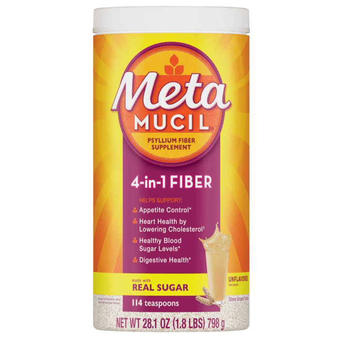 Metamucil 4-in-1 Psyllium Fiber Supplement Powder Unflavored - 114 Ct