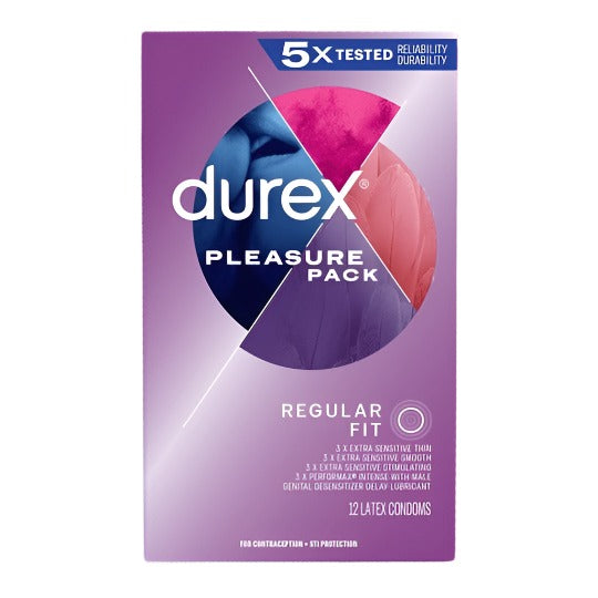 Durex Pleasure Pack Assorted Natural Latex Regular Fit Condoms