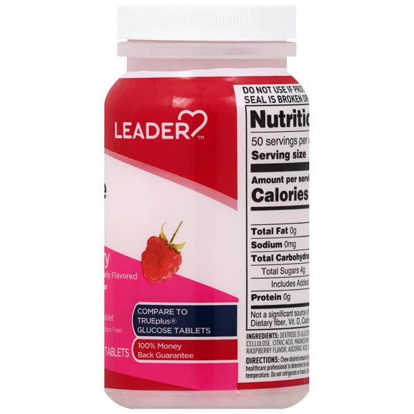 Leader Glucose Chewable Tablets Raspberry - 50 Ct