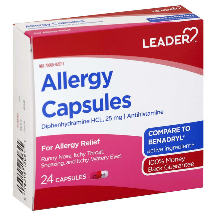 Leader Tm Allergy Capsules 24 Ct Compare To Benadryl , Capsules