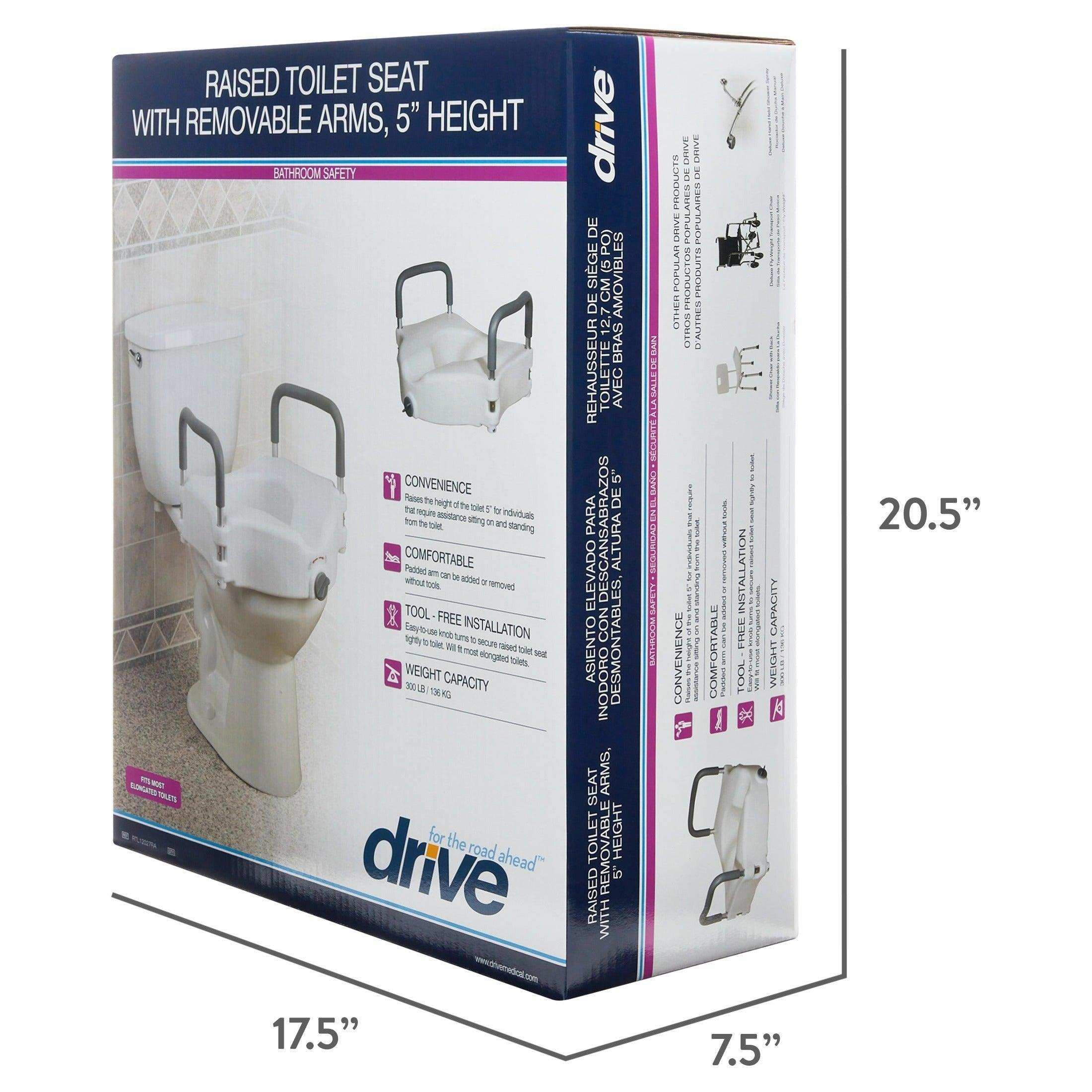Drive Medical Elevated Raised Toilet Seat with Removable Padded Arms - Shop Home Med