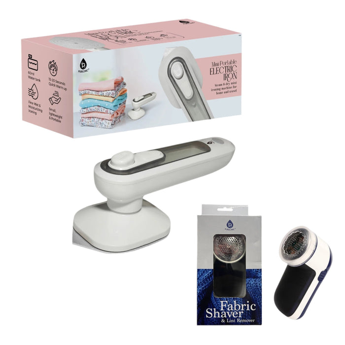 Pursonic Travel-Ready Garment Kit: Lint Remover Fabric Shaver & Mini Iron