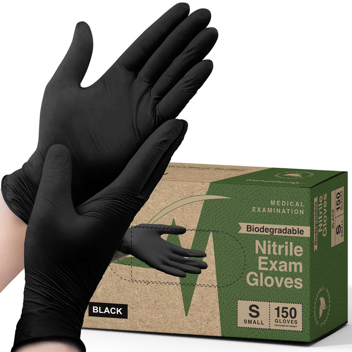 Guantes biodegradables FifthPulse sin látex y sin polvo para exámenes médicos, de color negro