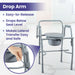 Medacure Adjustable Drop Arm Folding Bedside Commode Chair