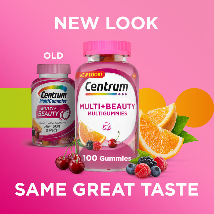 Centrum Multi Plus Beauty Women's Multivitamin Gummies Fruit Flavors - 100 Ct