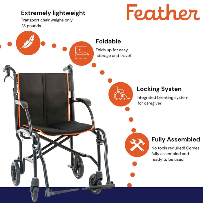 Feather Lightweight Transport Chair World's Most Lightweight ONLY 13 lbs