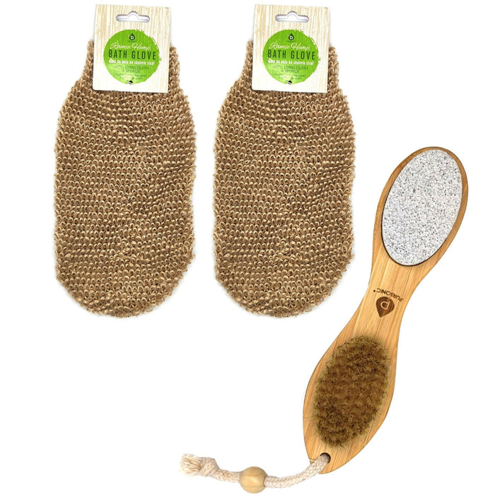 Pursonic Sisal Hemp Bath Glove and 4-in-1 Foot Scrubber Bundle