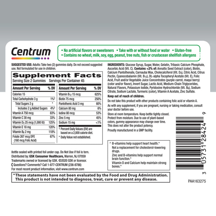 Centrum Multigummies Adult Over 50 Multivitamin Gummies Assorted Fruit - 90 Ct