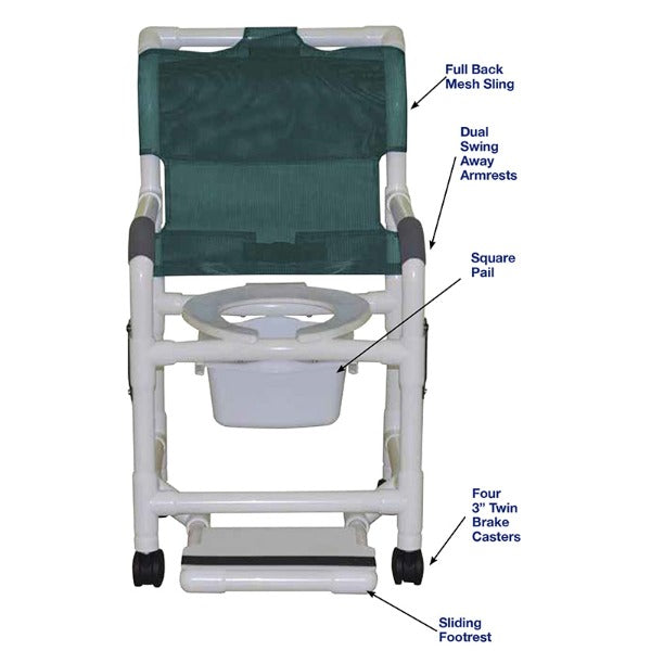 MJM International Double Drop Arms PVC Shower Chair w/ 10 Qt Commode Pail