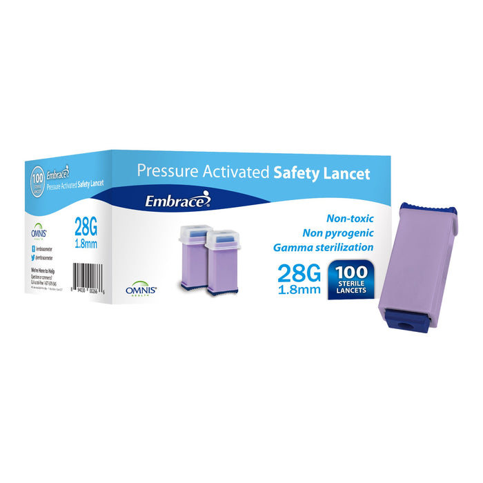 Embrace Sterile Safety Lancet 1.8 Mm Depth 28 Gauge Lancing Device Not Required - 100 Ct