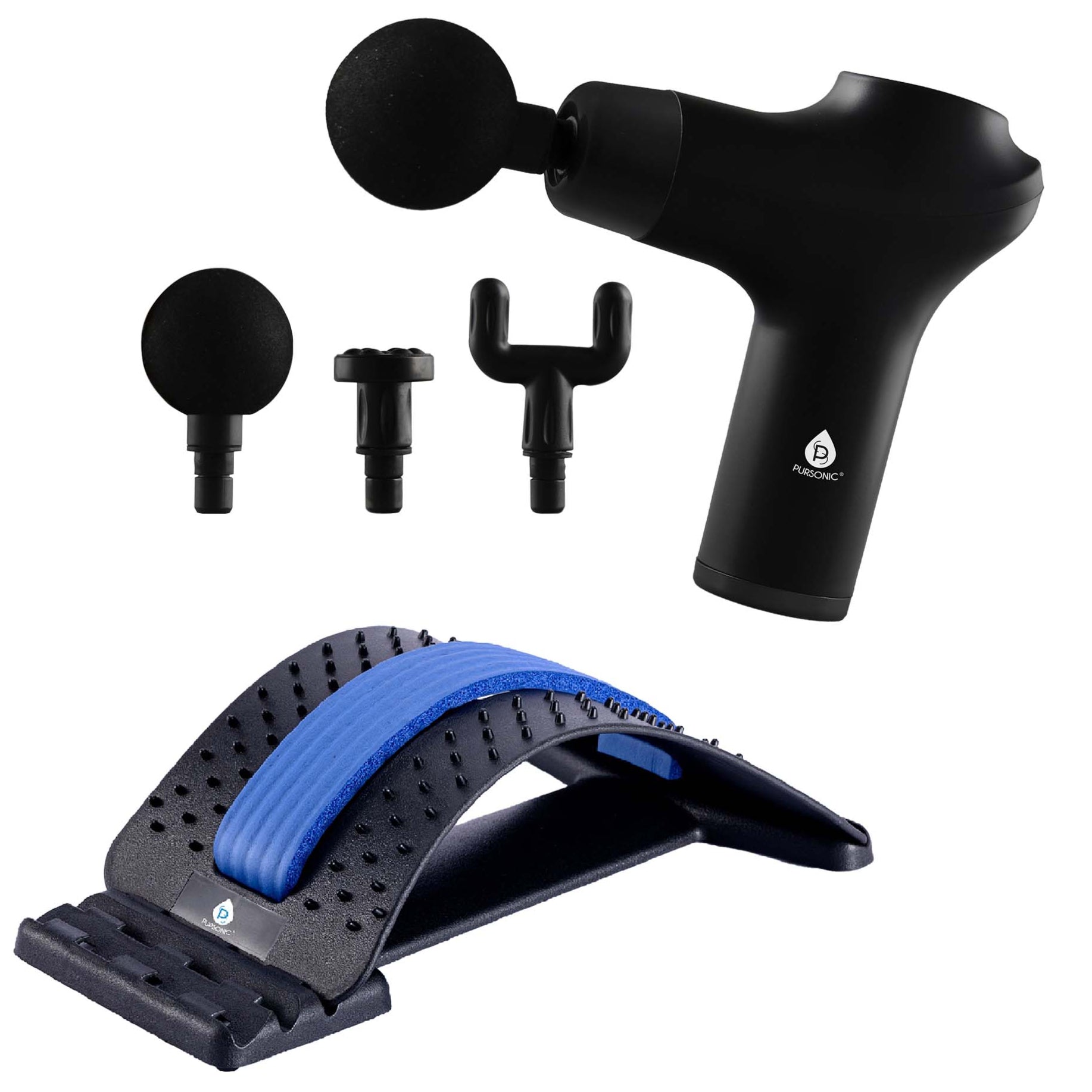 Pursonic Multi-Level Back Stretcher and 3-Speed Massage Gun Relax and Restore Bundle shophomemed