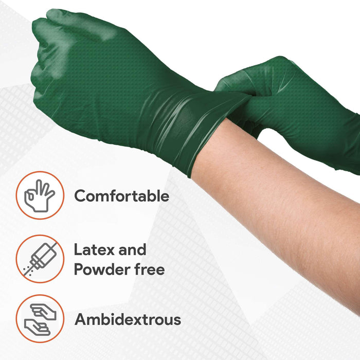WeCare Diamond Textured  8 Mil Nitrile Gloves Green – 50 Count