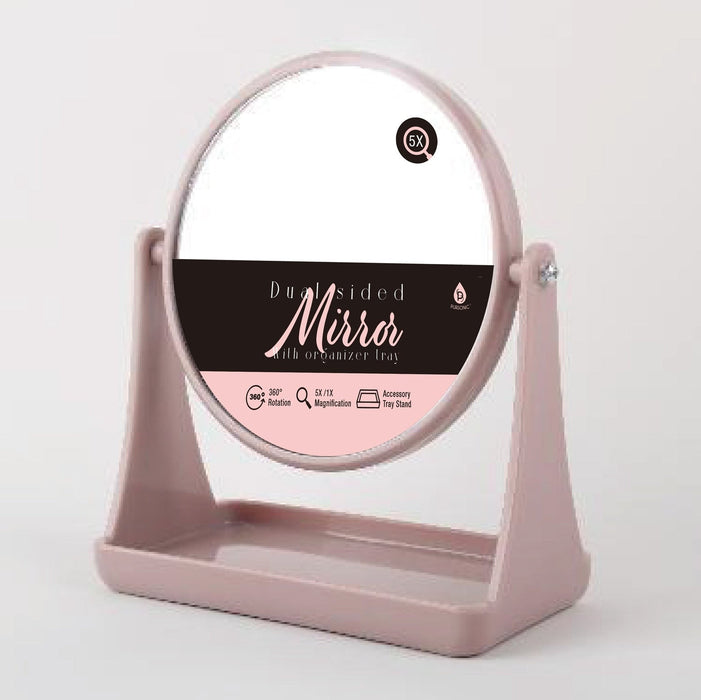 Pursonic Dual-Sided Vanity Mirror with Bamboo Tray & 360° Rotation