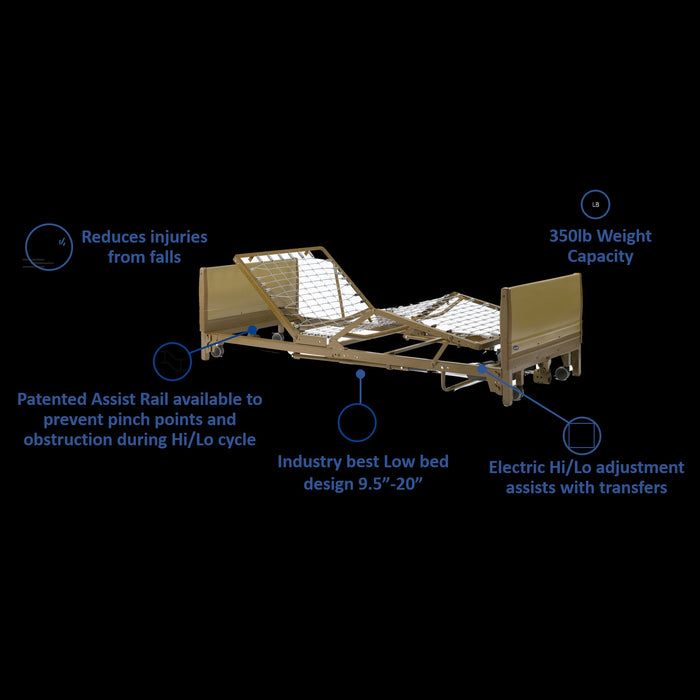 Invacare Low Full-Electric Bed Package with Mattress & Assist Rails