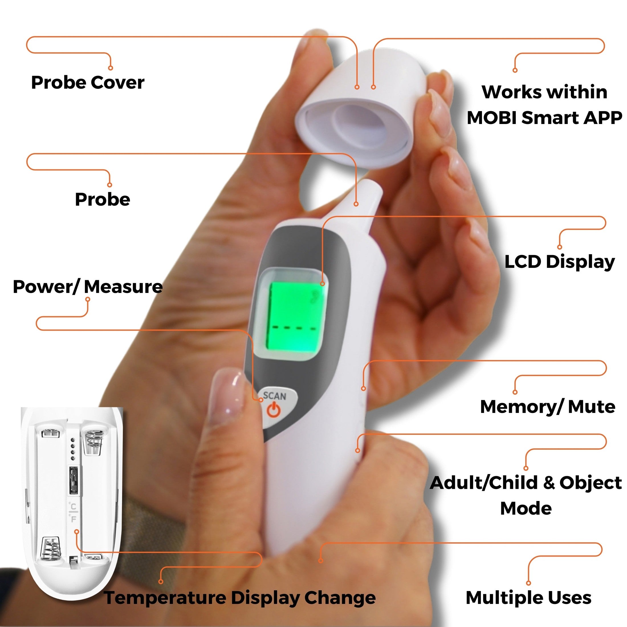 Mobi Smart DualScan Ear and Forehead Bluetooth Thermometer