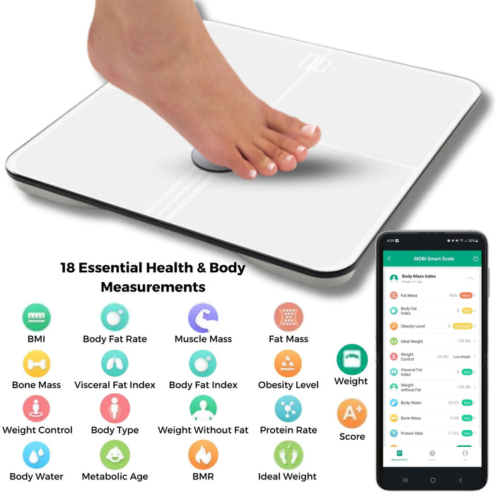 Mobi Smart BMI WiFi Digital Body Composition Scale with App Analysis and 18 Body Measurements
