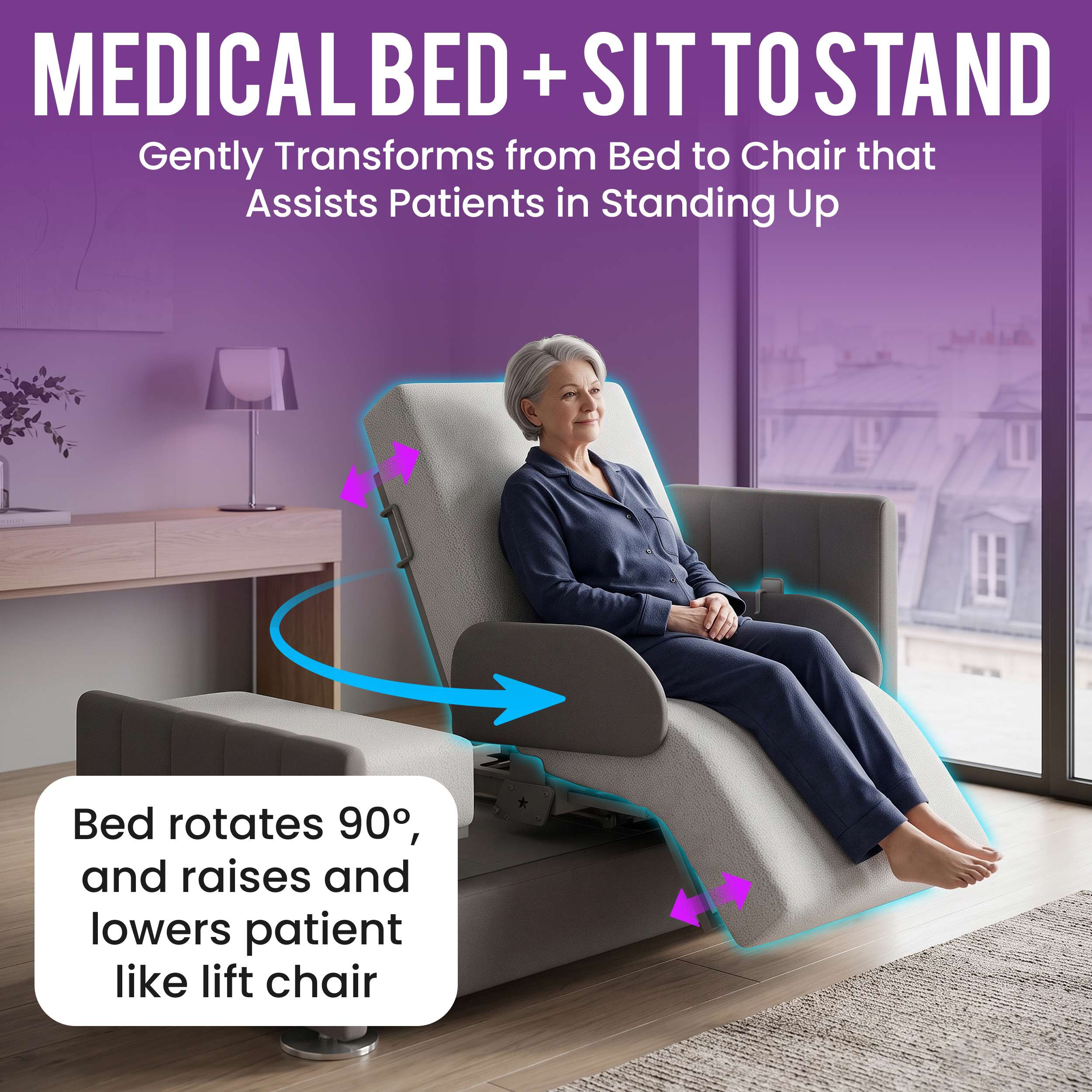 Rotating Hospital Bed, Full Electric Sit To Stand Lift Medical Bed