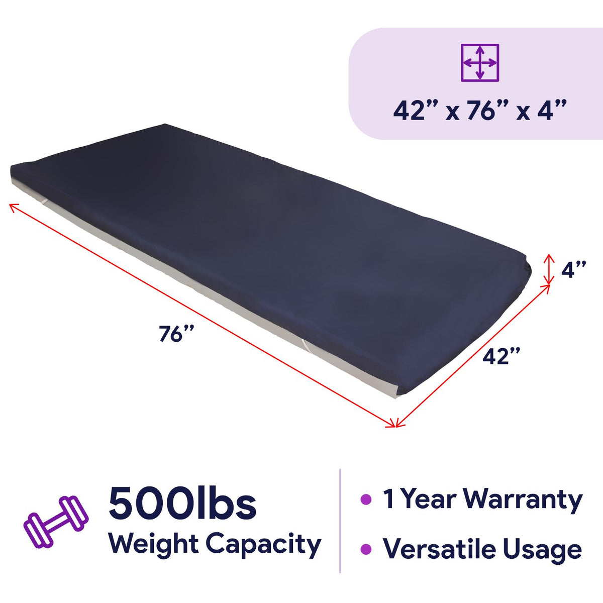 Bariatric Hospital Bed Gel Topper - Bed Sore Prevention - 42"x76"x4"