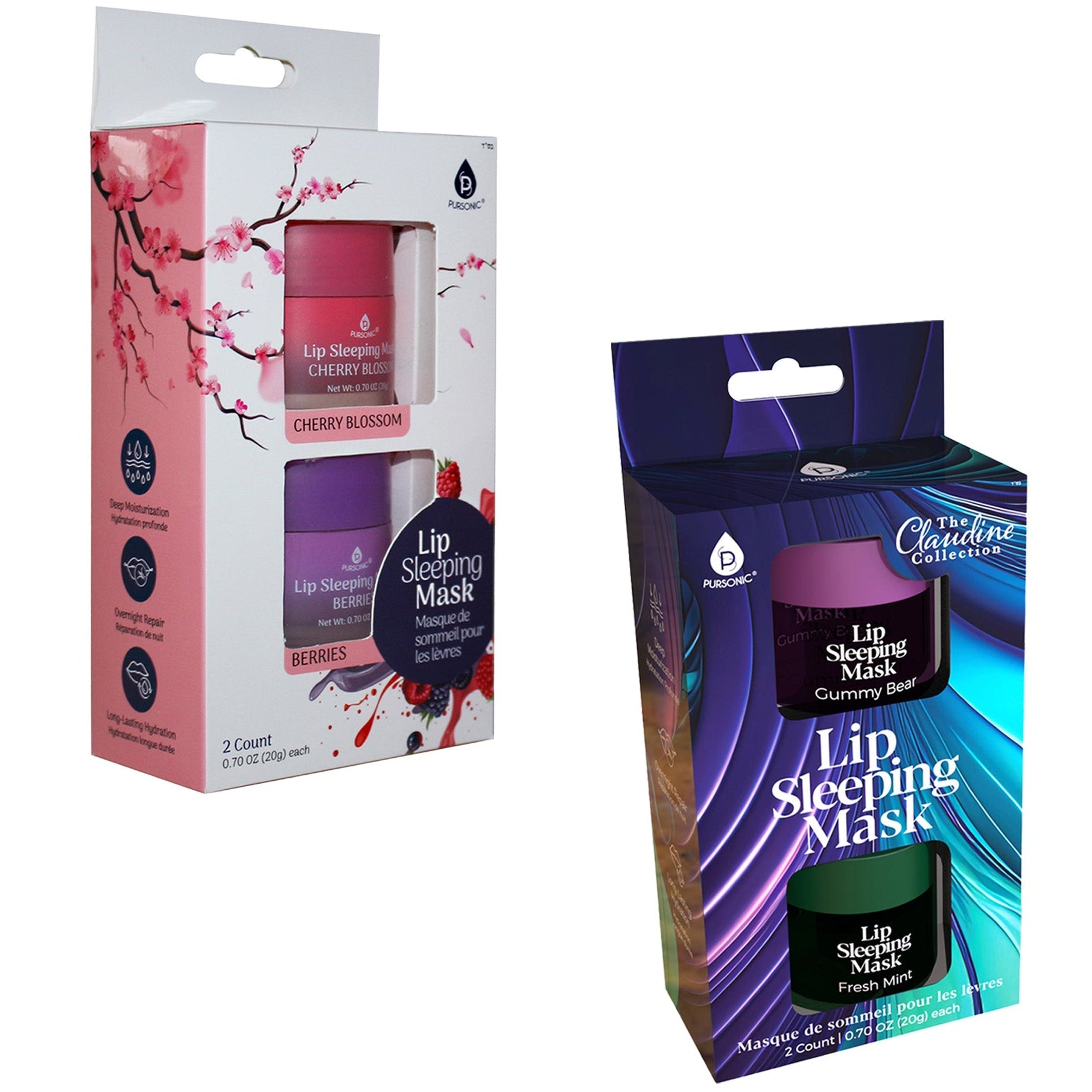 Pursonic Lip Sleeping Mask Collection Bundle: Cherry Blossom and Berries + Gummy Bear and Fresh Mint shophomemed