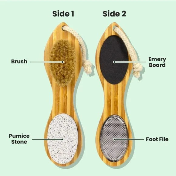 Pursonic 4-in-1 Wooden Foot Scrubber Brush with Bamboo Handle