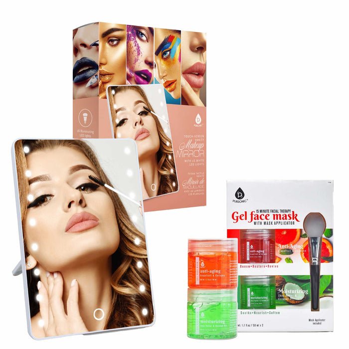 Pursonic Touchscreen LED Vanity Mirror & Gel/Mud Face Mask Set