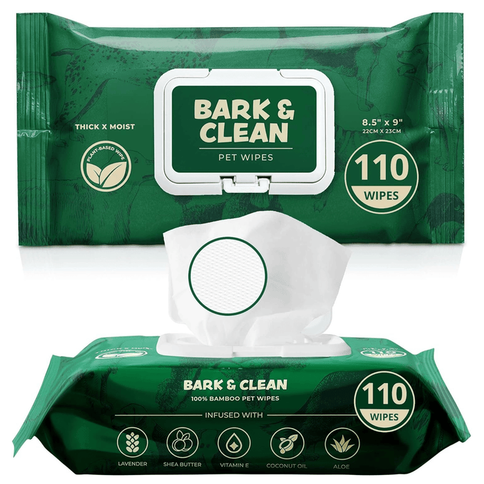 Toallitas húmedas de bambú para mascotas Bark &amp; ​​Clean con aloe, manteca de karité y aroma a lavanda Toallitas para el cuidado de perros y gatos