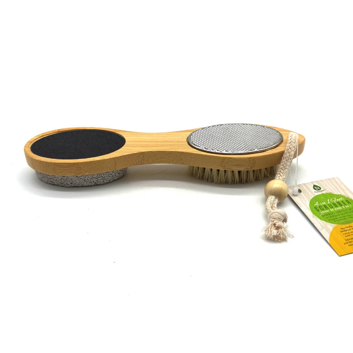 Pursonic 4-in-1 Wooden Foot Scrubber Brush with Bamboo Handle