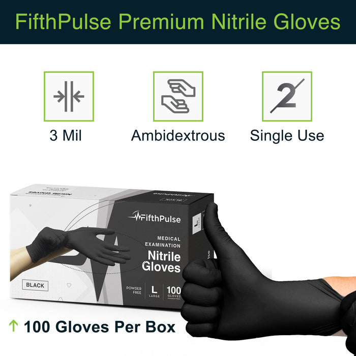 FifthPulse Navy Black Nitrile Exam Gloves