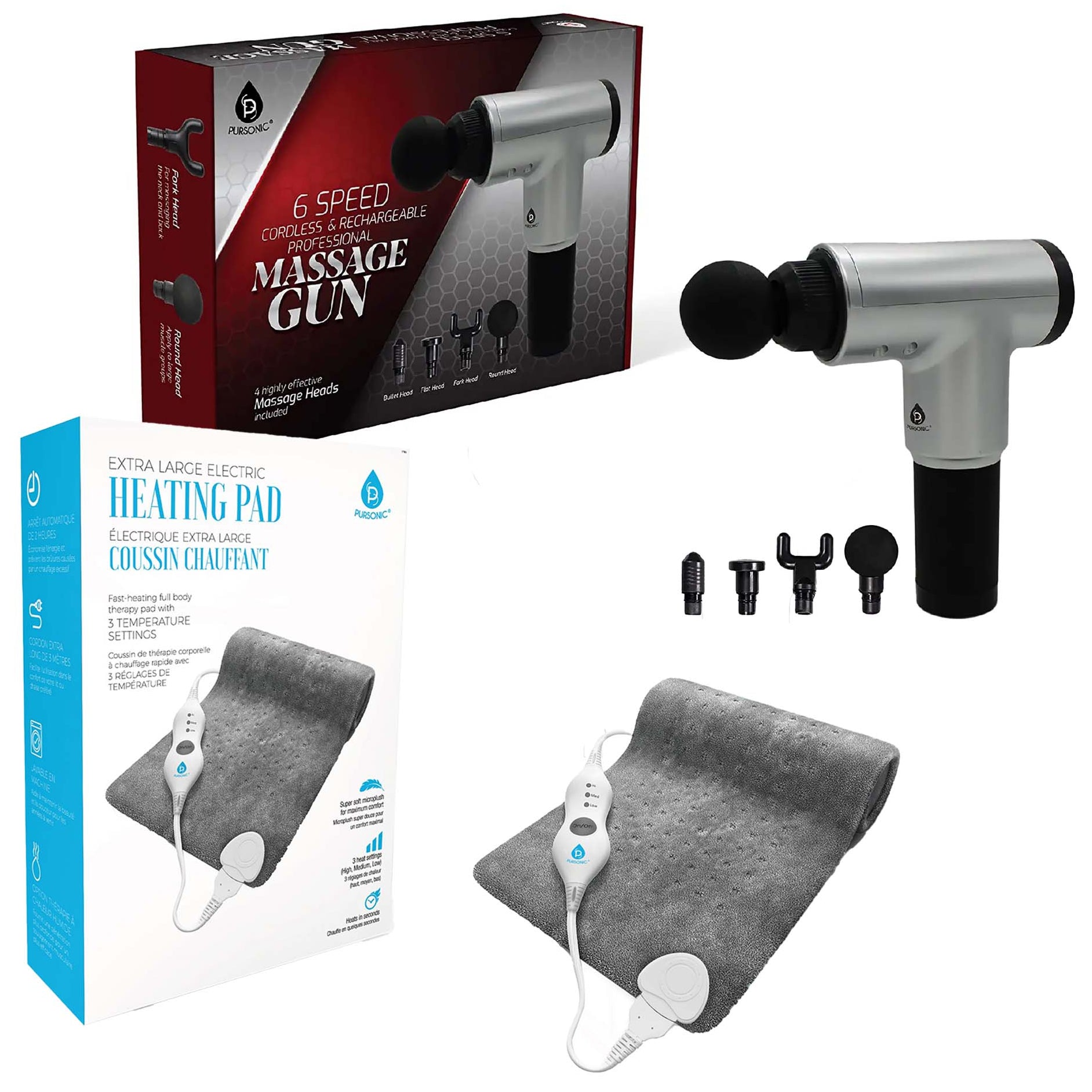 Pursonic 6 Speed Massage Gun and Electric Heating Pad Pain Relief Bundle shophomemed