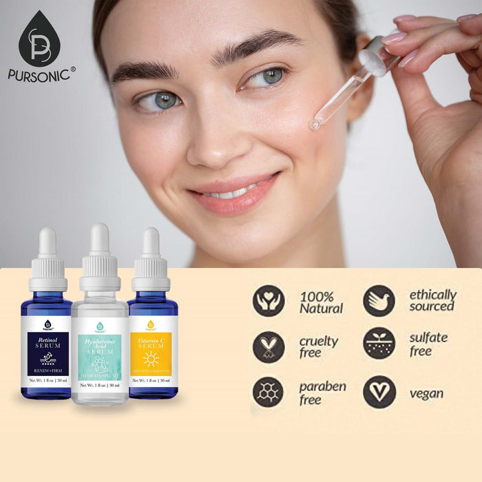 Pursonic Anti-Aging Skin Care Set Hyaluronic Acid Retinol & Vitamin C Serums