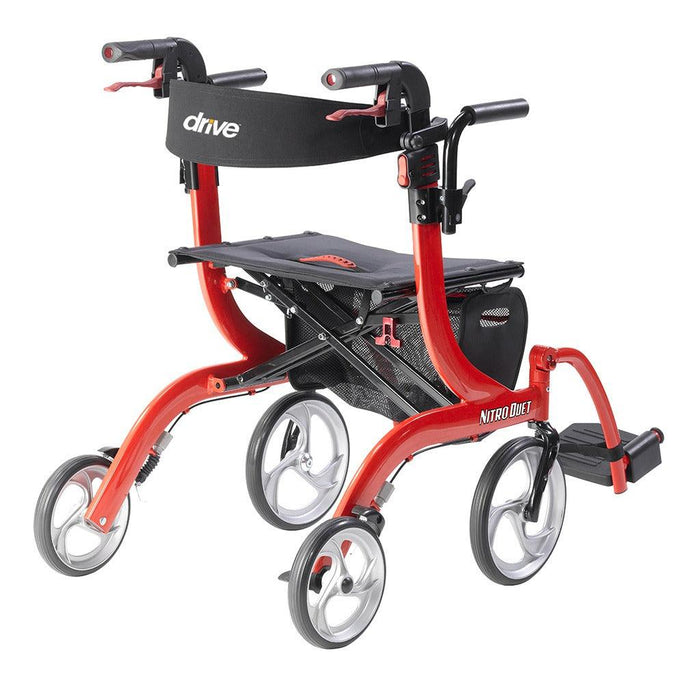 Drive Medical Nitro Duet Transport Chair and Rollator Walker - Red