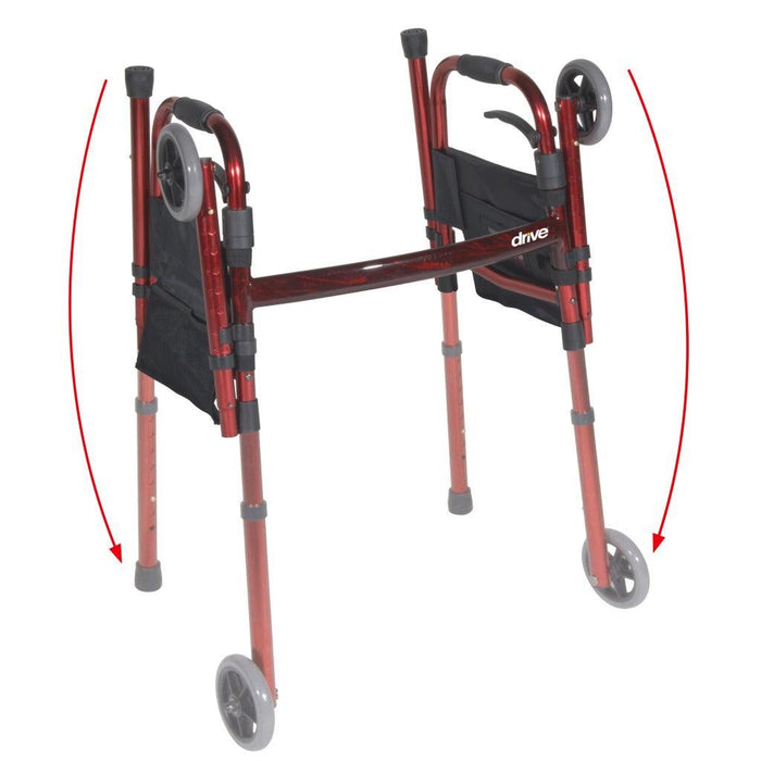 Drive Medical Portable Folding Walker with 5" Wheels and Fold up Legs