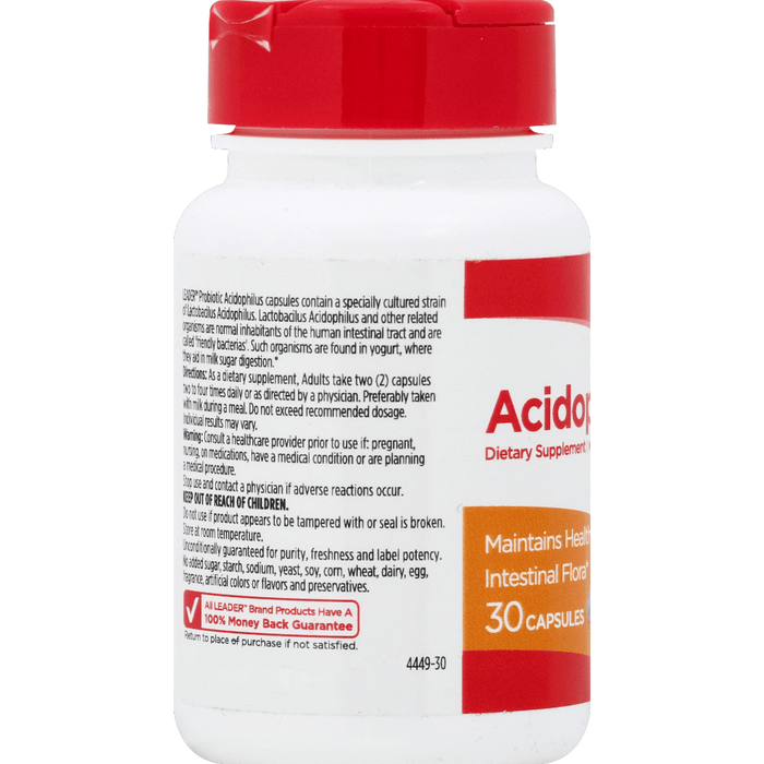 Leader Acidophilus with Pectin Dietary Supplement Capsules - 30 Ct