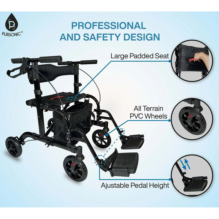 Pursonic Purstability 2-in-1 Rolling Rollator Wheelchair Walker